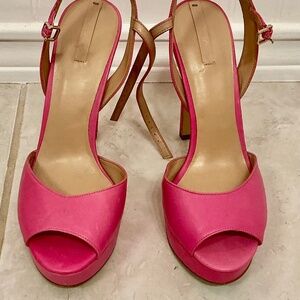 Hot Pink Platform Peep Toe Slingback Heels - Size 8.5